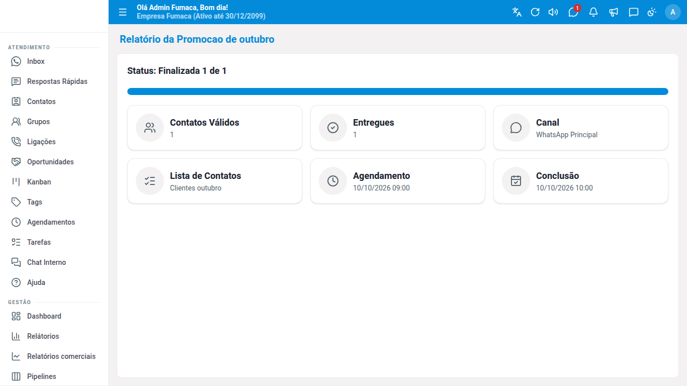 Relatório de campanha no Dialogix.