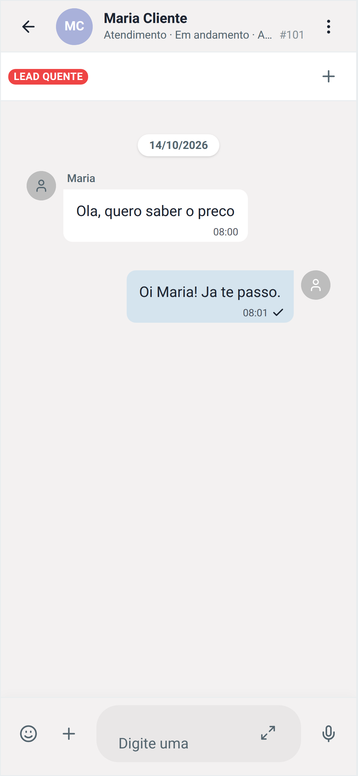 A mesma conversa no app do Dialogix no celular.